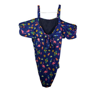 ELOQUII Women's 24W Blue, Pink, Green Flamingo, Cactus, Fish One-Piece Swimwear